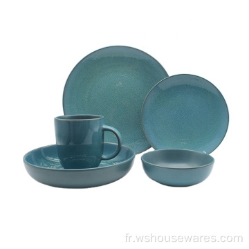 20pcs Porcelaine Ceramic Blue Round Plate Dinneresetet